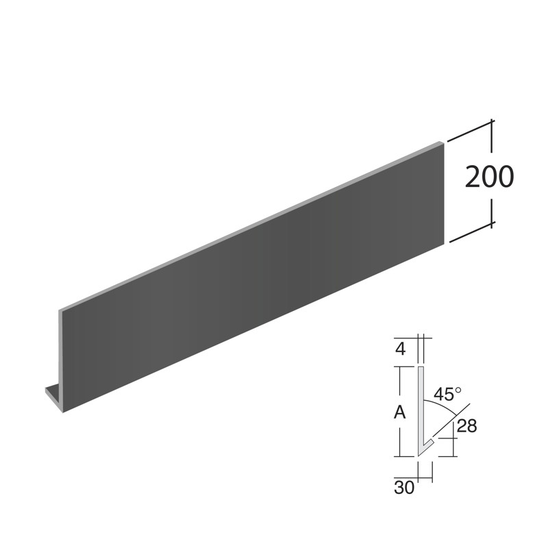 3m (30mm Return, 45° angle) 200mm height