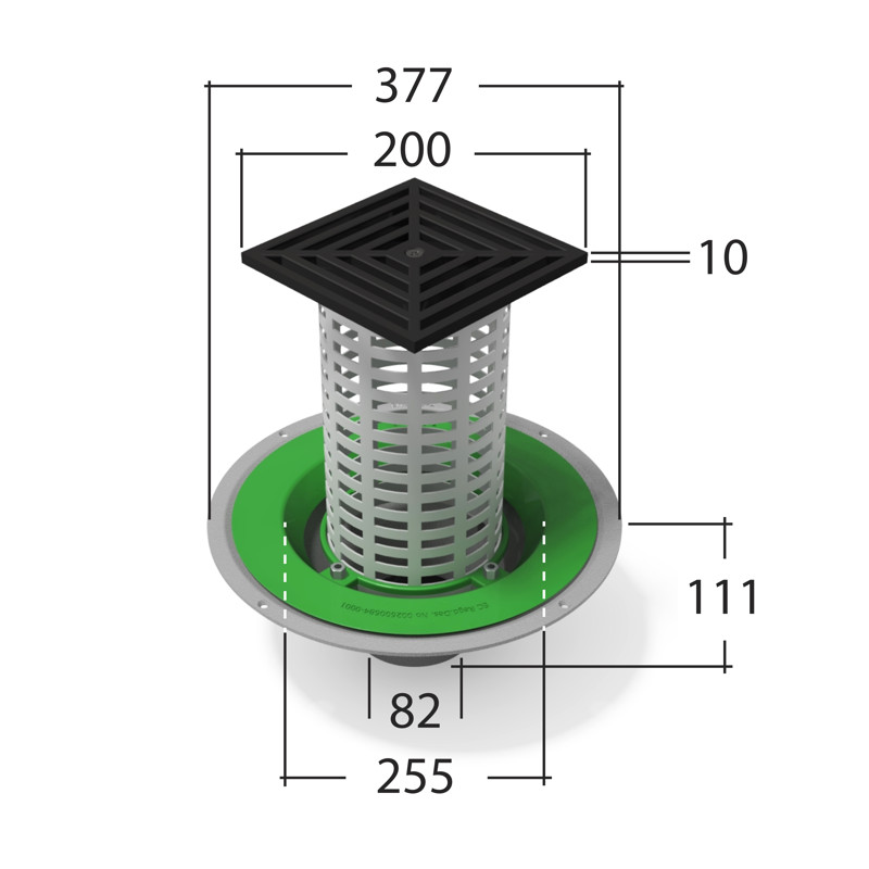 Roof Outlet with Extended Grate 82mm⌀ Pipe Connetion